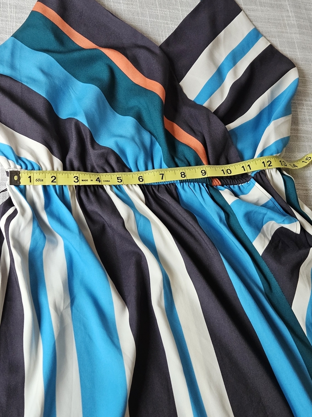 ​ANN TAYLOR LOFT Striped Faux Wrap Maxi Dress Small Blue Teal Orange Ruffle - Picture 16 of 16
